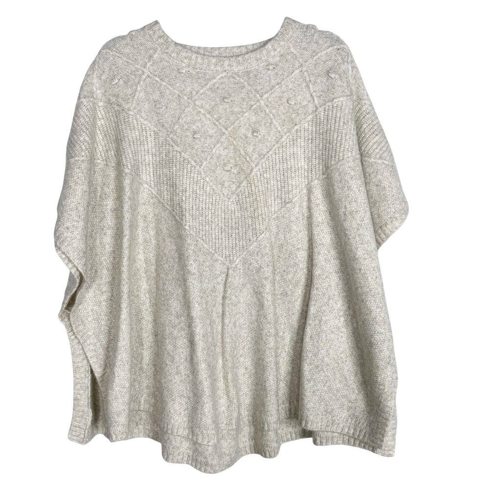 LOFT M/L Medium Large Heather Cream Knit Poncho Sweater Wool Blend Soft Cozy